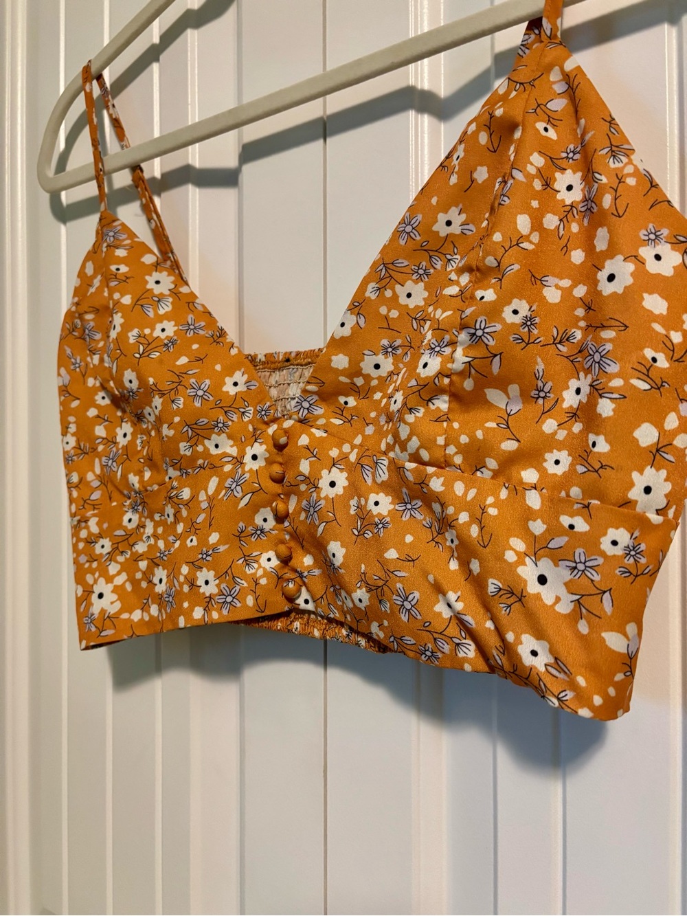 Spaghetti Strap Button Front Crop Top